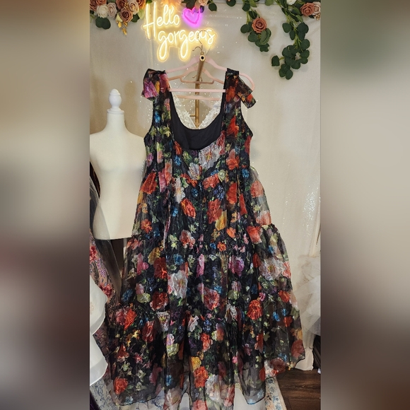 NWT Sz 3x Chelsea28 Black Floral Bow Shoulder Maxi Dress - Picture 10 of 12